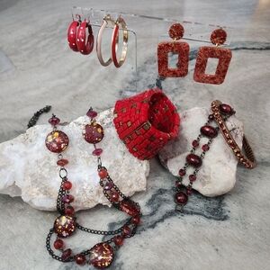 Dark red antique gold jewelry bundle